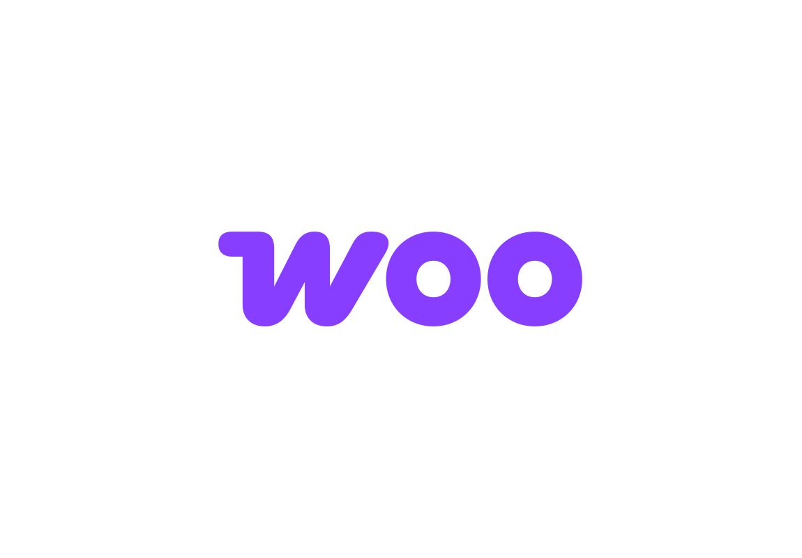 Purple "woo" text in a playful font on a white background, centered within a rounded square.