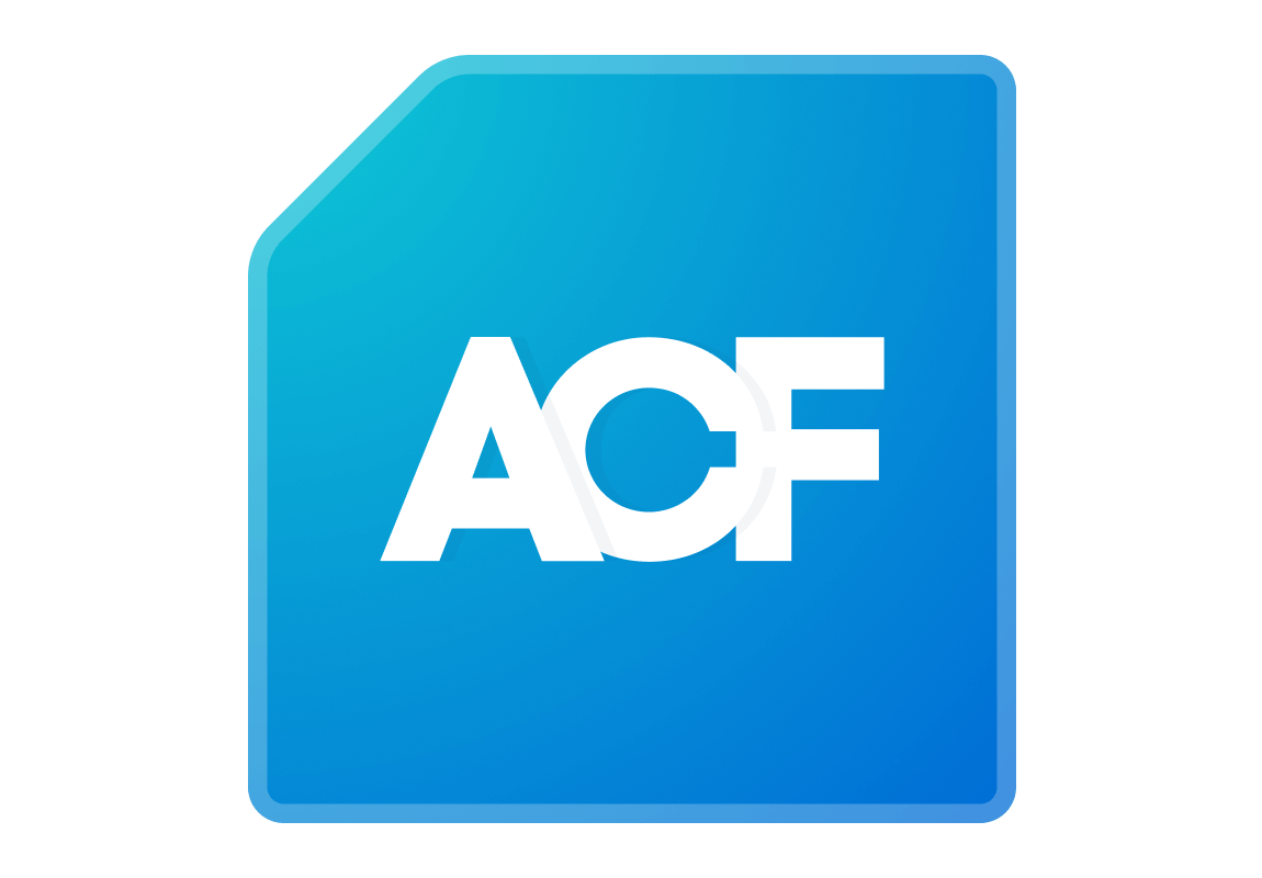 Blue square icon with a folded top corner, displaying the white text "ACF" in bold letters.
