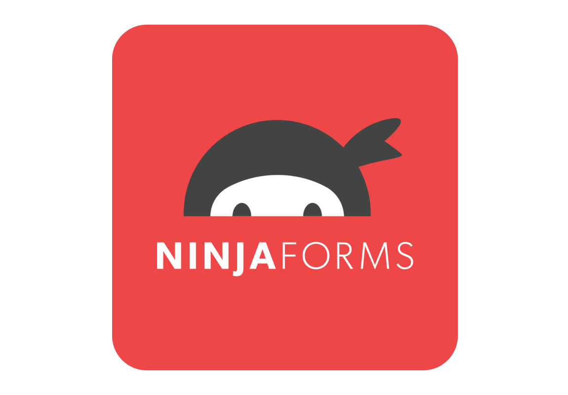 Logo of Ninja Forms featuring a stylized ninja with a black headband on a red background. The text "NINJA FORMS" is written beside the ninja's head.