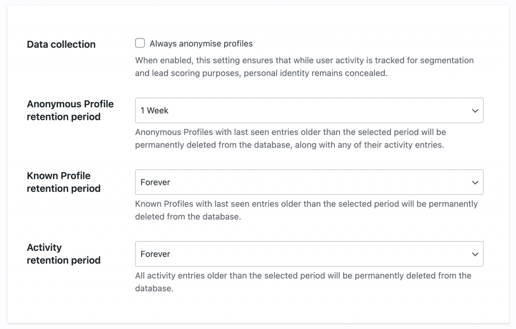 Data Retention Options Personalizewp