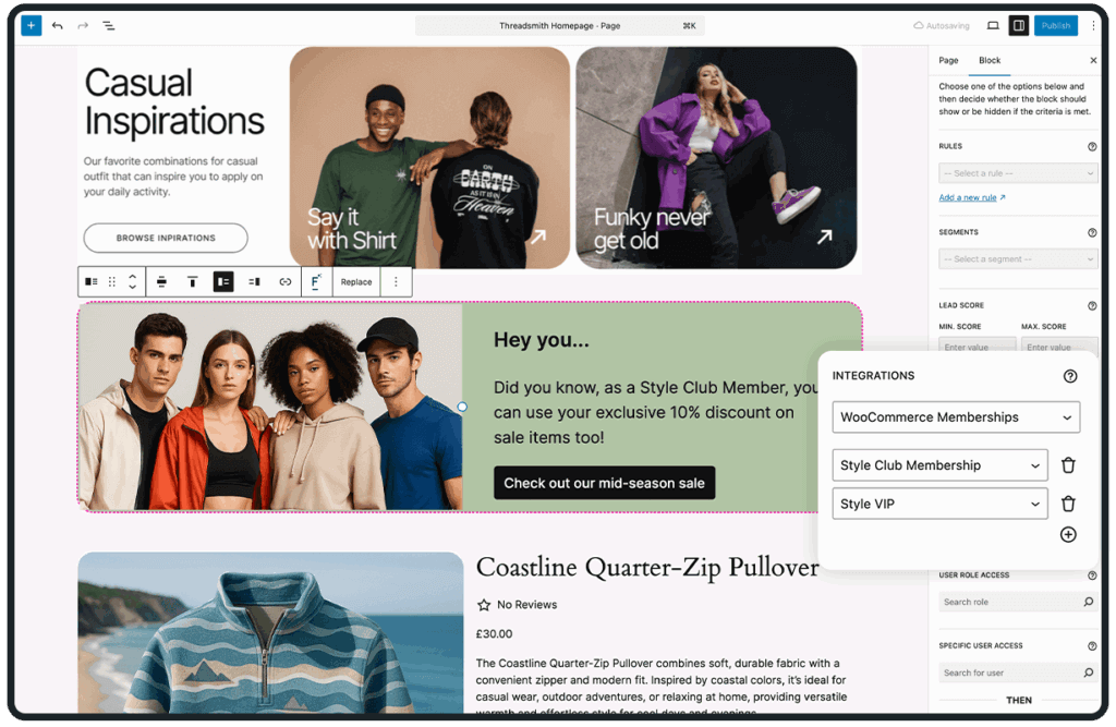 A digital layout showcasing casual fashion inspirations, featuring diverse models in trendy attire, highlighted text sections for promotions, and product descriptions. The design emphasizes style and seasonal updates, with options for memberships and personalized shopping experiences.